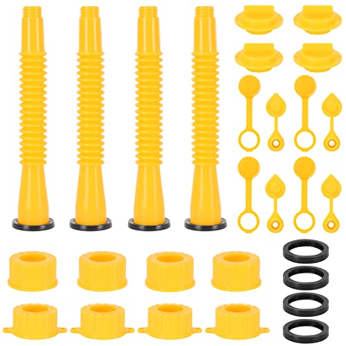 NEAGLORY 4-Kit Gas Can Spout Replacement, Flexible Pour Nozzle with Screw Collar Caps, Spout, Spout Sealing Cap, Extra Rubber Gasket, Replacement Vent Caps Suitable for Most 1/2/5/10 Gal Oil Cans