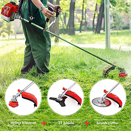 Gas String Trimmer 3-in-1 Combo, 18-Inch Cutting Path Cordless Weed Wacker with Detachable Edger/Brush Cutter, 42.7cc 2-Cycle Weed Eater Gas Powered for Grass and Bush