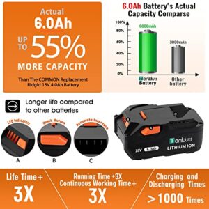 【Upgrade!】 2Pack 6.0Ah 18V Replace Battery for Ridgid 18V R840084 Cordless Power Tools Lithium Ion R840087 R840083 R840085 R840086 Battery