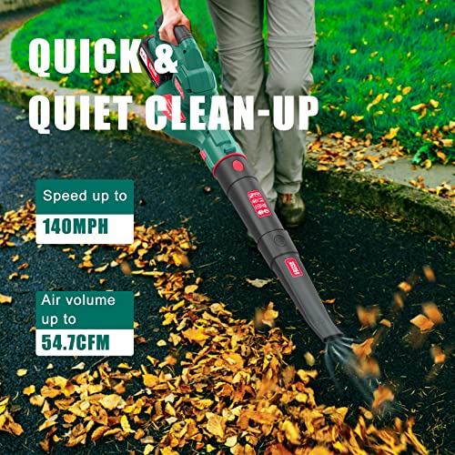 HYPERECHO 20V Cordless Leaf Blower 138.6MPH 4.0 Ah Battery with 4pcs Wind Spouts for Snow Blowing,Leaf/Dust Clearing,Inflating