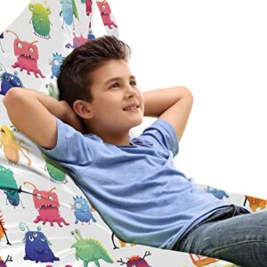 ambesonne childish lounger chair bag, colorful cartoon characters different kind monsters along funny eyes and teeth, high capacity storage with handle container, lounger size, multicolor