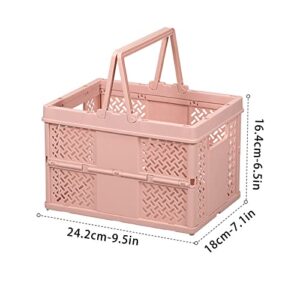 Multifunction Outdoor Picnic Basket Supermarket Shopping Basket Spring Outing Vegetable Basket Portable Carry Basket Vegetable and Fruit Basket Folding Storage Basket 1pcs (Pink)