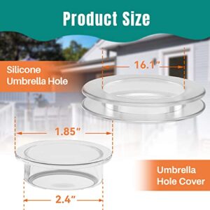 Sukh Patio Table Umbrella Hole Ring Umbrella Hole Ring and Cap Silicone Transparent Hole Couver Plug Hole Rings Set Umbrella Ring Caps 2 Sets for Patio Table Garden Parasol and Stand Base