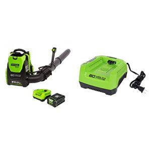 Greenworks Pro 80V (180 MPH / 610 CFM) Cordless Backpack Leaf Blower, 2.5Ah Battery and Charger Included BPB80L2510 & PRO 80V Rapid Charger (Genuine Greenworks Charger)