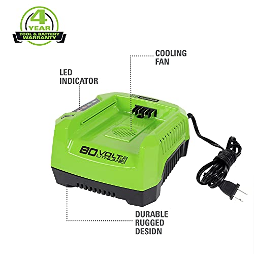 Greenworks Pro 80V (180 MPH / 610 CFM) Cordless Backpack Leaf Blower, 2.5Ah Battery and Charger Included BPB80L2510 & PRO 80V Rapid Charger (Genuine Greenworks Charger)