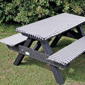 Fitted Picnic Table Cover with Bench Covers, 3 Pieces Waterproof Camping Picnic Tablecloth Cover with Elastic Edge for Indoor/Outdoor/Patio, 6ft Rectangular Vinyl Picnic Table Cover, Grey