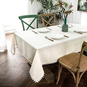 driftaway pom pom tassel rectangle linen textured decorative table cloth for indoor outdoor dining buffet table parities dinner 55 inch 120 inch light linen