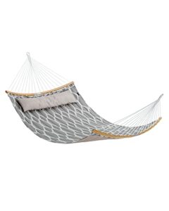 songmics hammock, quilted hammock with curved bamboo spreaders, pillow, 78.7 x 55.1 inches, portable padded hammock holds up to 495 lb, gray and beige rhombus ugdc034g02