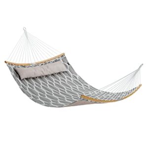 SONGMICS Hammock, Quilted Hammock with Curved Bamboo Spreaders, Pillow, 78.7 x 55.1 Inches, Portable Padded Hammock Holds up to 495 lb, Gray and Beige Rhombus UGDC034G02