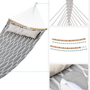 SONGMICS Hammock, Quilted Hammock with Curved Bamboo Spreaders, Pillow, 78.7 x 55.1 Inches, Portable Padded Hammock Holds up to 495 lb, Gray and Beige Rhombus UGDC034G02