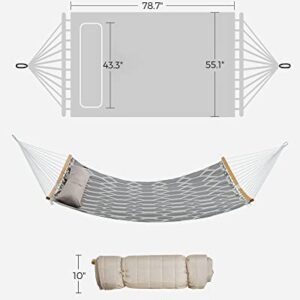 SONGMICS Hammock, Quilted Hammock with Curved Bamboo Spreaders, Pillow, 78.7 x 55.1 Inches, Portable Padded Hammock Holds up to 495 lb, Gray and Beige Rhombus UGDC034G02