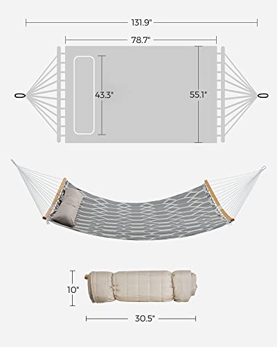 SONGMICS Hammock, Quilted Hammock with Curved Bamboo Spreaders, Pillow, 78.7 x 55.1 Inches, Portable Padded Hammock Holds up to 495 lb, Gray and Beige Rhombus UGDC034G02