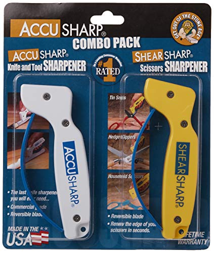 AccuSharp Knife & Scissor Sharpener Combo Pack - Diamond-Honed Tungsten Carbide Rust-Free Sharpener w/Reversible Blades Quickly Sharpen, Restore, Repair & Hone Dull Blades