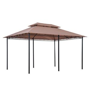 Outsunny 10' x 13' Outdoor Soft Top Pergola Gazebo with Curtains, 2-Tier Steel Frame Gazebo for Patio, Khaki