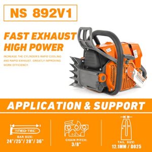 NEO-TEC NS892 Gas Chainsaw with 36 Inch Bar and Chain,92cc 2-Cycle Gasoline Power 5.2KW 6.4HP Chain Saws for Big Wood Cutting,All Parts Fit for MS660 G660