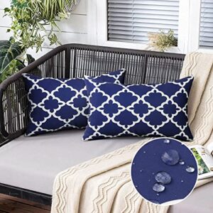 outdoor waterproof lumbar pillow covers 12×20 inches navy blue patio outdoor throw pillows cushion cases for couch porch furniture set of 2