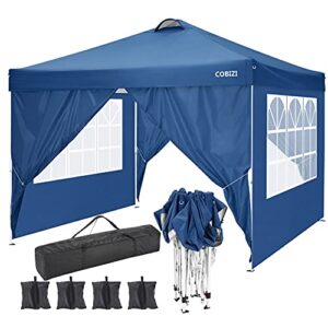 COBIZI Canopy 10'x10' Pop Up Commercial Instant Gazebo Tent, Fully Waterproof, Outdoor Party Canopies with 4 Removable Zippered Sidewalls, 4 sandbags for Camping Garden Party Beach (Blue)