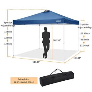COBIZI Canopy 10'x10' Pop Up Commercial Instant Gazebo Tent, Fully Waterproof, Outdoor Party Canopies with 4 Removable Zippered Sidewalls, 4 sandbags for Camping Garden Party Beach (Blue)