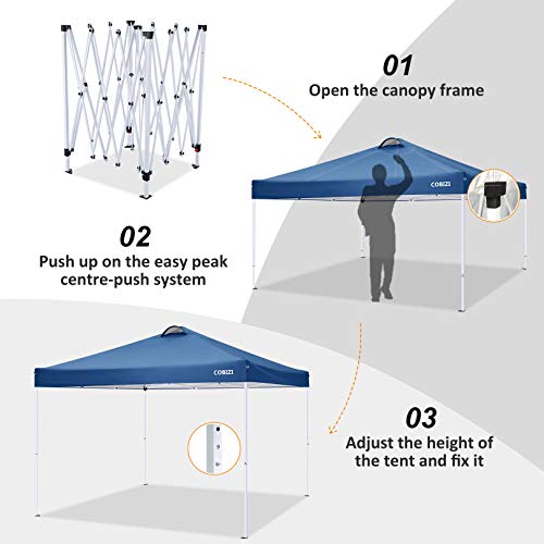 COBIZI Canopy 10'x10' Pop Up Commercial Instant Gazebo Tent, Fully Waterproof, Outdoor Party Canopies with 4 Removable Zippered Sidewalls, 4 sandbags for Camping Garden Party Beach (Blue)