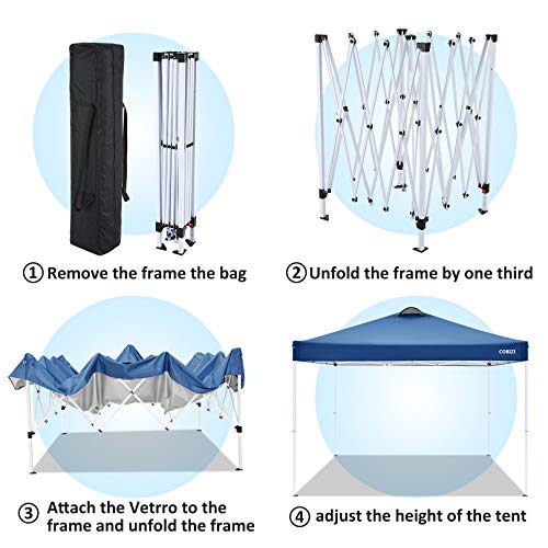 COBIZI Canopy 10'x10' Pop Up Commercial Instant Gazebo Tent, Fully Waterproof, Outdoor Party Canopies with 4 Removable Zippered Sidewalls, 4 sandbags for Camping Garden Party Beach (Blue)