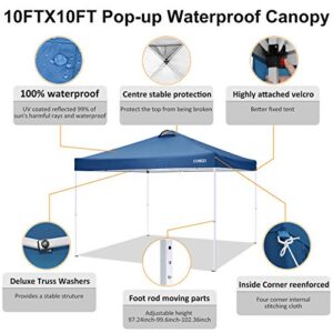 COBIZI Canopy 10'x10' Pop Up Commercial Instant Gazebo Tent, Fully Waterproof, Outdoor Party Canopies with 4 Removable Zippered Sidewalls, 4 sandbags for Camping Garden Party Beach (Blue)