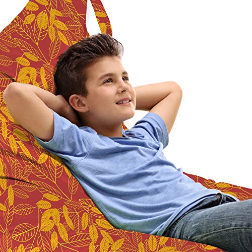 Ambesonne Autumn Lounger Chair Bag, Nature Theme Illustration of Detailed Fall Leaves Botanical Elements, High Capacity Storage with Handle Container, Lounger Size, Pale Maroon Earth Yellow