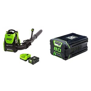 greenworks pro 80v (180 mph / 610 cfm) cordless backpack leaf blower, 2.5ah battery and charger included bpb80l2510 & pro 80v 2.5ah lithium-ion battery (genuine greenworks battery)