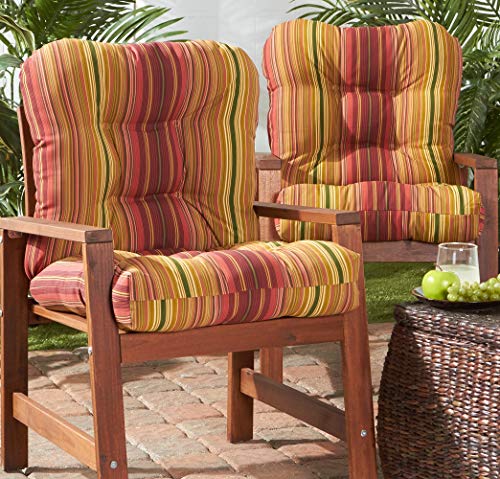 Greendale Home Fashions Outdoor Seat/Back Chair Cushion, 2 Count (Pack of 1), Cinnamon Stripe