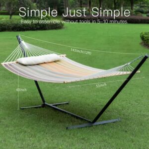 Gafete 55 Inch Hammock with Stand Included 12ft Heavy Duty Steel Stand, Waterproof Textilene 2 People Hammocks with Pillow for Backyard Patio Outdoor, Max 475lbs Capacity, Quick Dry (Coffee)