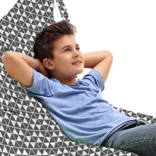 Ambesonne Geometric Lounger Chair Bag, Repeating Pattern of Intricate Symmetric Triangles in Greyscale Tones Print, High Capacity Storage with Handle Container, Lounger Size, Grey and White