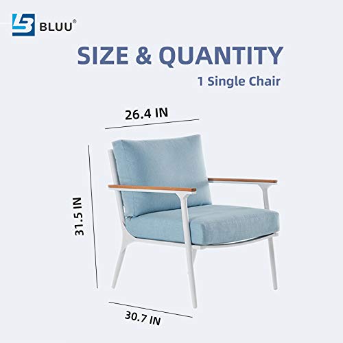 BLUU Single Lounge Chair Patio Furniture Aluminum Outdoor Chair with Cushions for Indoor Garden Porch Deck, Blue