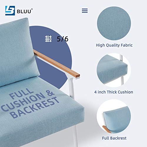 BLUU Single Lounge Chair Patio Furniture Aluminum Outdoor Chair with Cushions for Indoor Garden Porch Deck, Blue