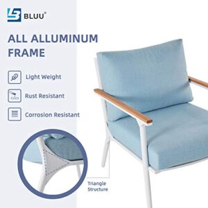 BLUU Single Lounge Chair Patio Furniture Aluminum Outdoor Chair with Cushions for Indoor Garden Porch Deck, Blue