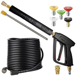 yamatic pressure washer gun and hose kit, 50 ft kink resistant power washer hose and wand, 3/8″ swivel quick connector & m22-14mm fitting replacement for ryobi, simpson, craftsman, 4000 psi