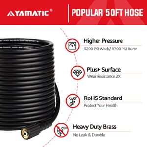 YAMATIC Pressure Washer Gun and Hose Kit, 50 FT Kink Resistant Power Washer Hose and Wand, 3/8" Swivel Quick Connector & M22-14mm Fitting Replacement for Ryobi, Simpson, Craftsman, 4000 PSI