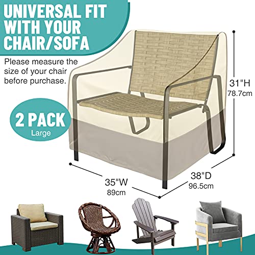 Asinking Patio Chair Covers for Outdoor Furniture, 100% Waterproof Heavy Duty Outdoor Chair Covers, Patio Furniture Cover for Lounge Deep Seat, 35"W x 38"D x 31"H, 2 Pack, Khaki/Brown