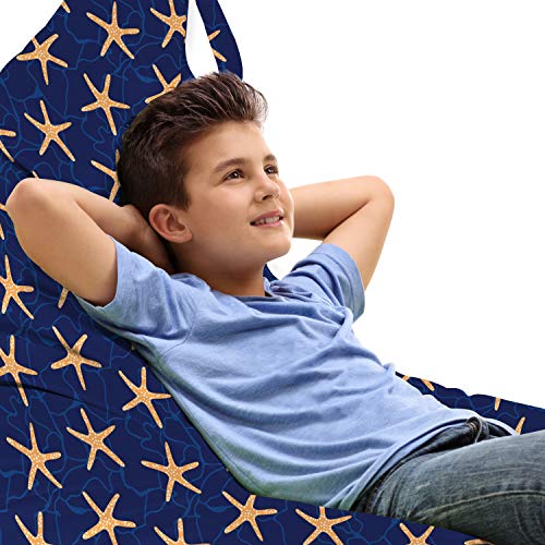 Ambesonne Starfish Lounger Chair Bag, Underwater Creatures in Deep Sea Ocean Waves Adventure Marine Nautical Theme, High Capacity Storage with Handle Container, Lounger Size, Navy Blue Peach