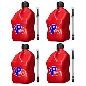 vp racing fuels 35160 motorsport 5 gallon square plastic utility jug red w/ 14 inch deluxe hose (4 pack)