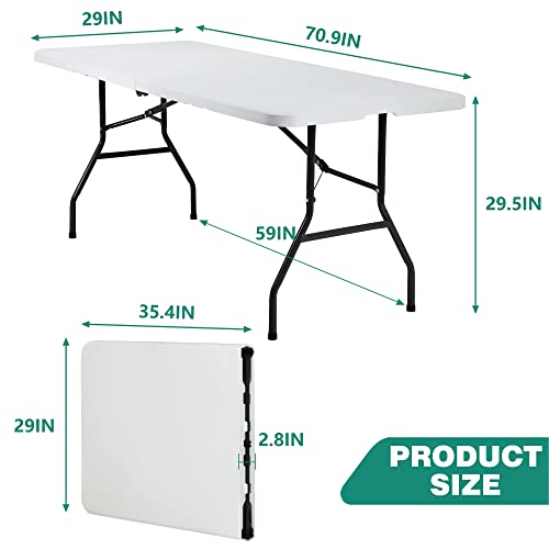 6FT Outdoor Dining Table Plastic Party Table Folding Table Picnic Camping Table for Parties Wedding BBQ Camping Dining Kitchen with Carrying Handle