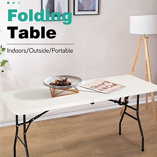 6FT Outdoor Dining Table Plastic Party Table Folding Table Picnic Camping Table for Parties Wedding BBQ Camping Dining Kitchen with Carrying Handle