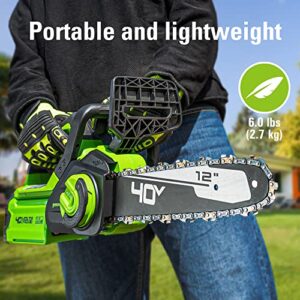 Greenworks 40V 12" Chainsaw, 2.0Ah Battery and Charger Included (Gen 2)