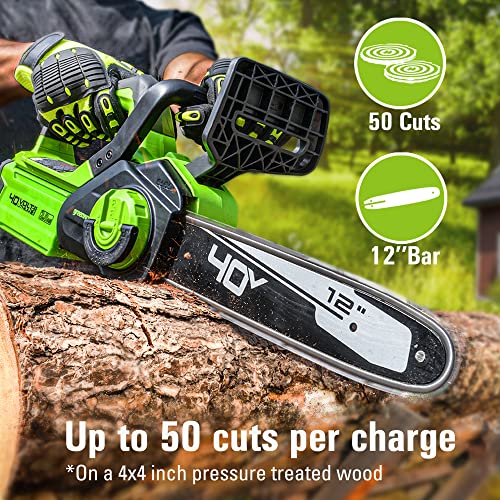 Greenworks 40V 12" Chainsaw, 2.0Ah Battery and Charger Included (Gen 2)