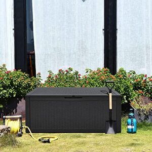 Rankok 100 Gallon Resin Deck Box Outdoor Waterproof Storage Box for Patio Furniture Outdoor Cushions Throw Pillows Garden Tools and Pool Toys With Handles (Black)