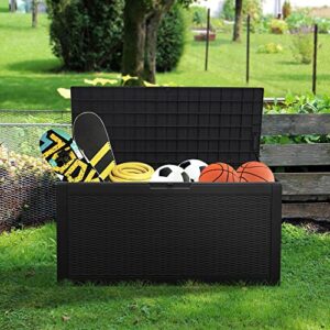 Rankok 100 Gallon Resin Deck Box Outdoor Waterproof Storage Box for Patio Furniture Outdoor Cushions Throw Pillows Garden Tools and Pool Toys With Handles (Black)