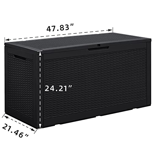 Rankok 100 Gallon Resin Deck Box Outdoor Waterproof Storage Box for Patio Furniture Outdoor Cushions Throw Pillows Garden Tools and Pool Toys With Handles (Black)