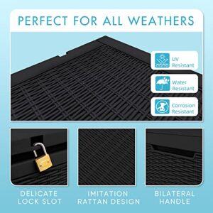 Rankok 100 Gallon Resin Deck Box Outdoor Waterproof Storage Box for Patio Furniture Outdoor Cushions Throw Pillows Garden Tools and Pool Toys With Handles (Black)