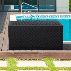 Rankok 100 Gallon Resin Deck Box Outdoor Waterproof Storage Box for Patio Furniture Outdoor Cushions Throw Pillows Garden Tools and Pool Toys With Handles (Black)