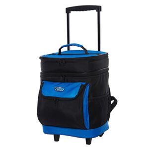 travelers club 18″ cool carry 2 section insulated rolling cooler, blue
