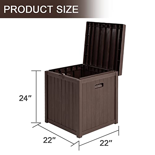 Omelaza 51 Gallon Outdoor Deck Storage Box, Resin Multi-purpose Storage Bins with Lid, Indoor/Outdoor Storage Container, Ideal for Patio Furniture, Pool Accessories, Toys, Gardening Tools - Brown