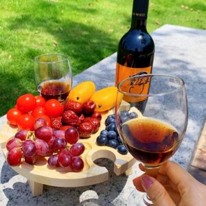 Bomeiqee Wooden Folding Picnic Table with Wine Glass Holder - Portable Creative 2 in 1 Wine Glass Rack & Compartmental Dish for Cheese and Fruit for Outdoor